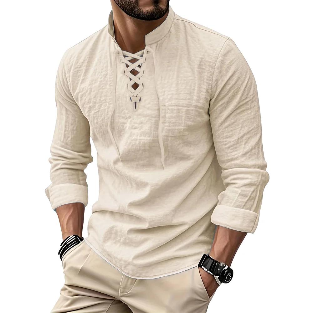 T-shirt Vintage à col en v pour hommes, en coton et lin, Pirate, Viking médiéval, gothique, chemises