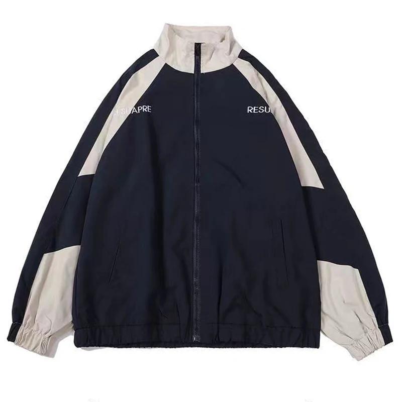 Hip Hop varsité veste hommes haute rue Patchwork couleur noir coupe-vent manteaux femmes printemps a