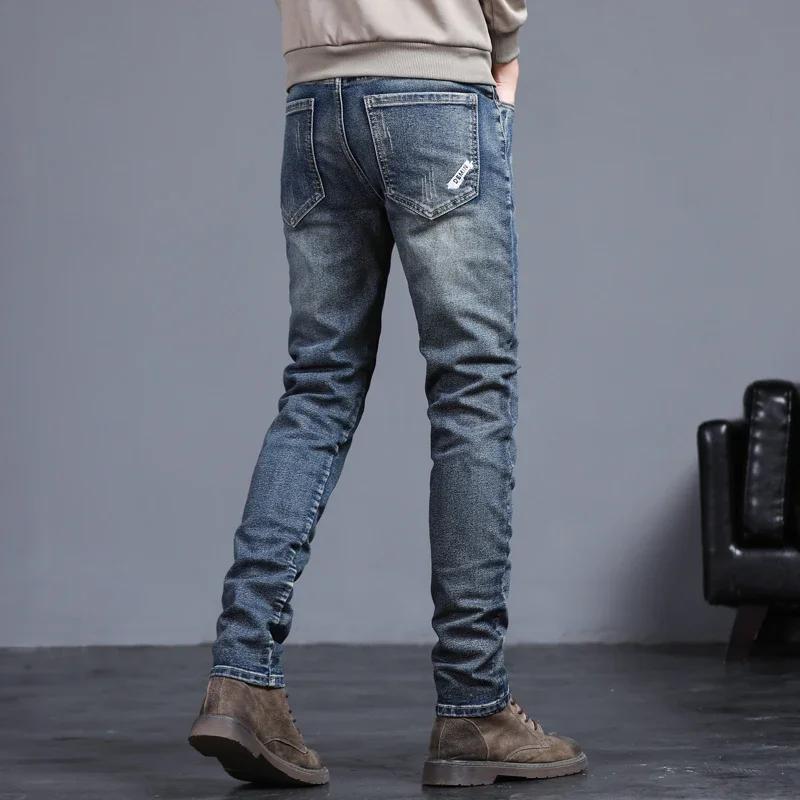 Jeans vintage brodés pour hommes, pantalons en denim Slim, petits pieds, mode coréenne, fjcommisted,
