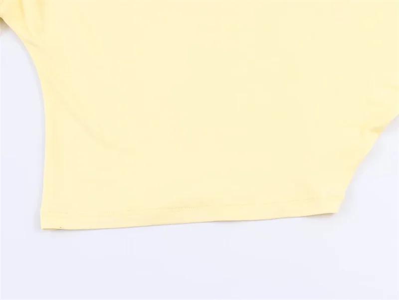 Haut asymétrique plissé décoratif jaune à col montant et manches courtes pour femme, nouvelle collec