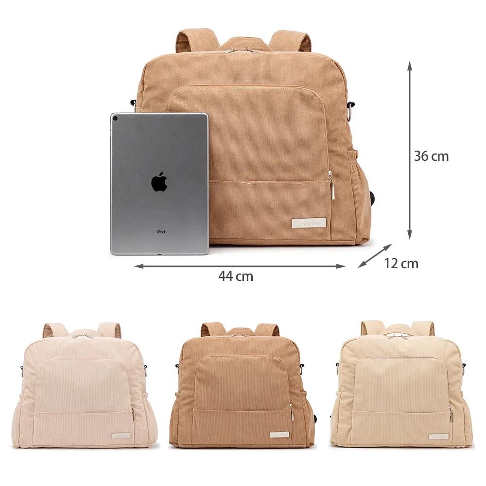 Soboba-Sac à dos à langer de grande capacité pour la colonne vertébrale, avec tissu en velours côtel