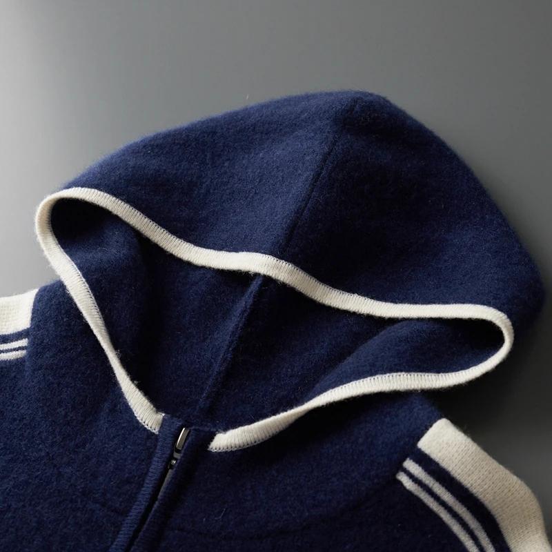Lancement du nouveau produit: pull tricoté épais à capuche pour hommes 100% laine mérinos Cardigan à