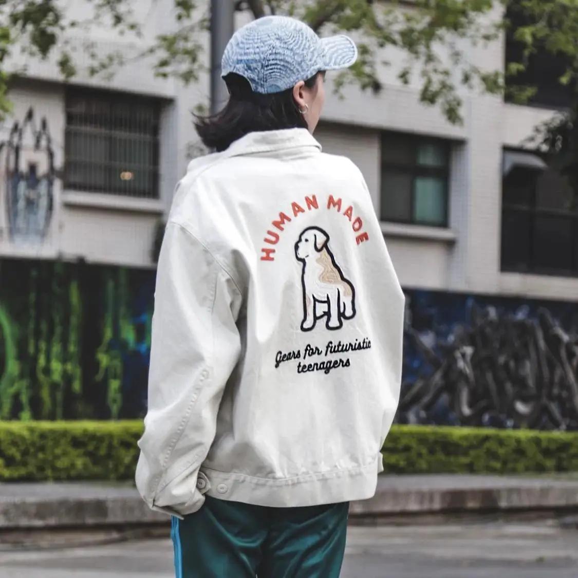 Haut à fermeture éclair avec lettres brodées de chien unisexe, veste fine rétro pour les activités q