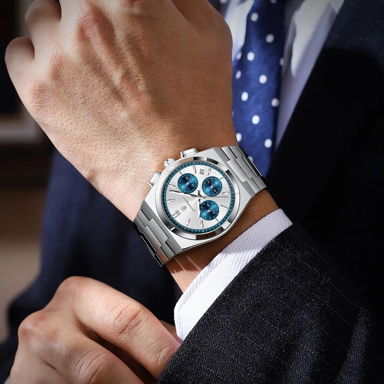 POEDAGAR montre de luxe homme chronographe Date acier inoxydable Sport hommes montre-bracelet étanch