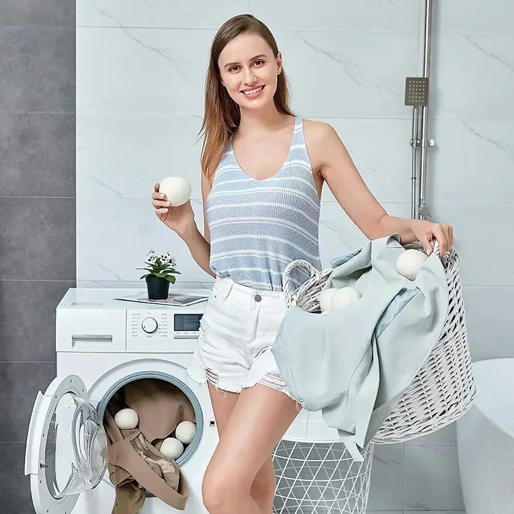 Boules de séchage en laine réutilisables, 6 pièces, adoucisseur de linge, 7cm, boules de lavage à do