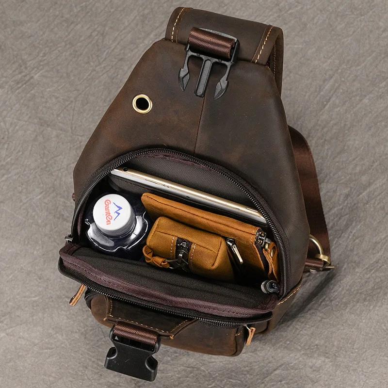 Sacs de poitrine en cuir Luufan pour hommes, sacs à bandoulière en cuir de vache pour iPad Mini, sac
