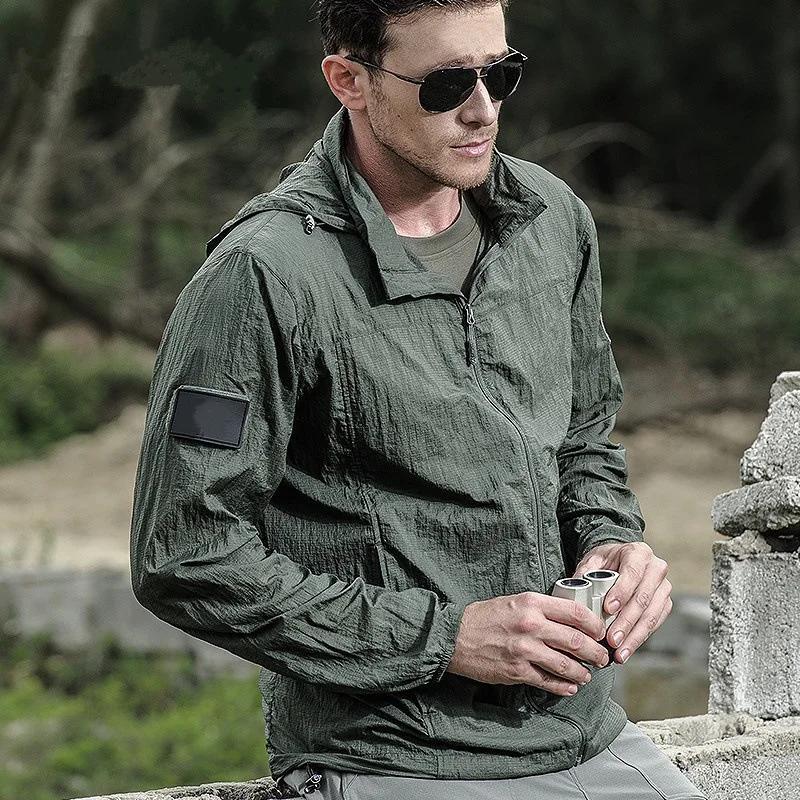 Veste tactique légère d'été pour hommes, coupe-vent à peau fine, imperméable à capuche, séchage rapi