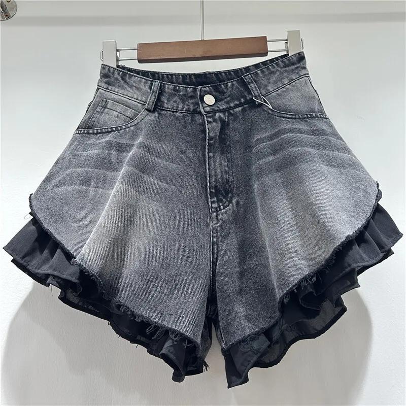 WTHT nouvelle mode femmes Patchwork ourlet lavage Denim Shorts 2025 été à la mode taille haute a-lig