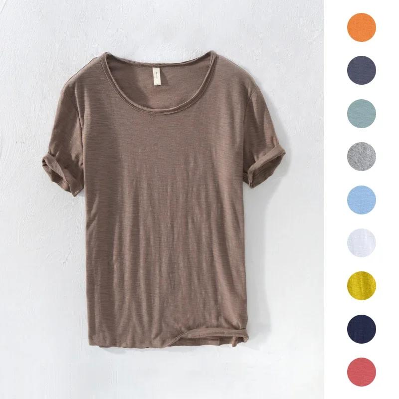 T-shirt rétro Raw Edge pour hommes, 100% coton, léger, respirant, coupe ajustée, monochromatique, co