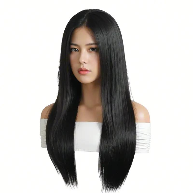 Perruque longue et droite élégante pour femme – Cheveux synthétiques résistants à la chaleur pour co