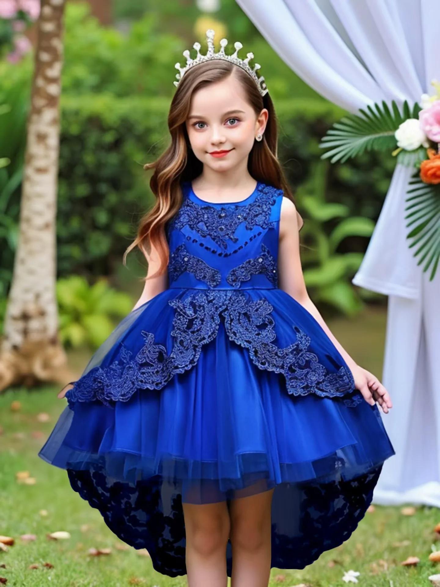Robe cérémonie fille dentelle perles 2026 - Tenue princesse brodée toutes saisons enfants