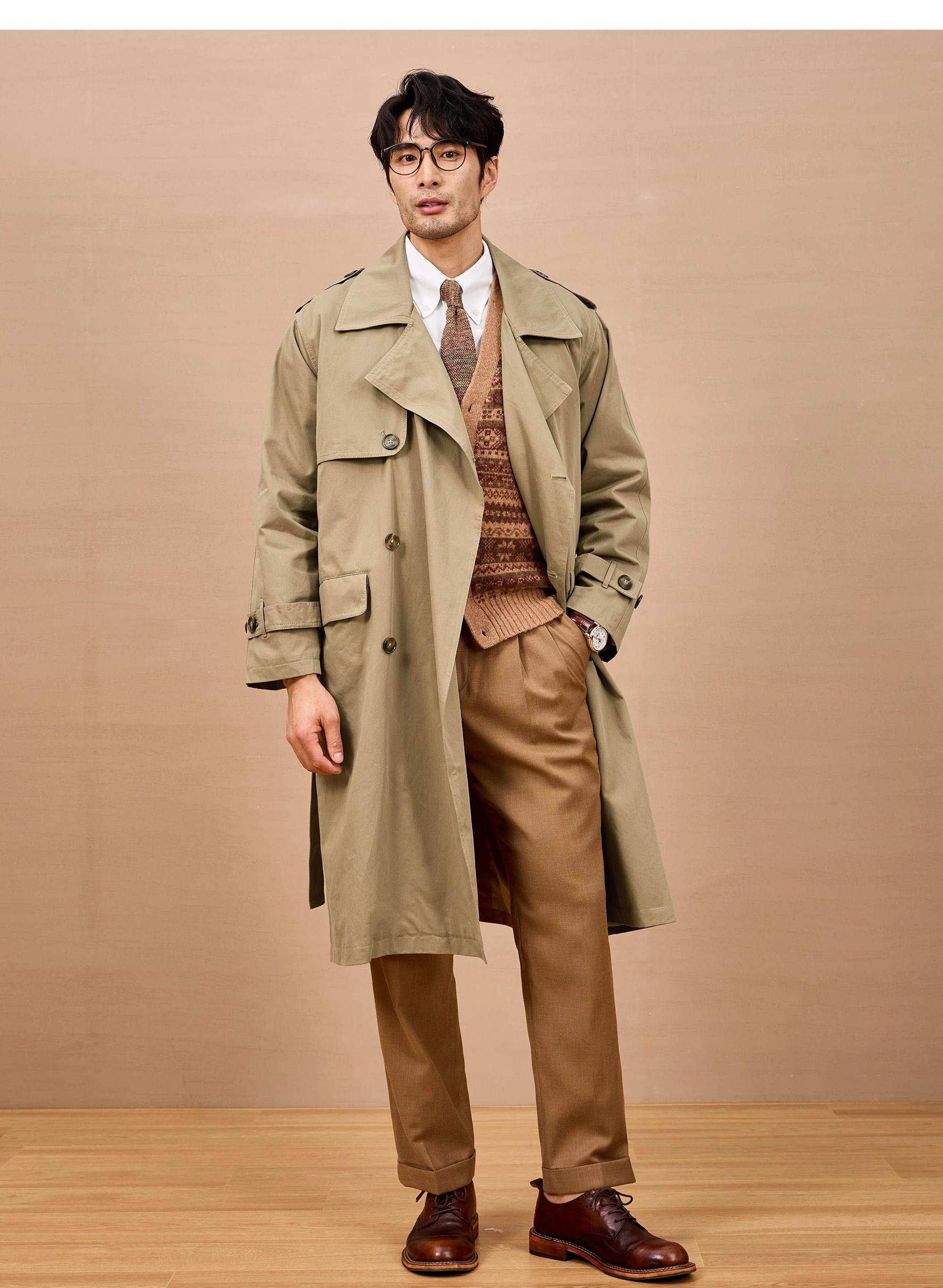 Mauroicardi printemps automne Long noir kaki Trench manteau hommes épaulettes Double boutonnage Chic