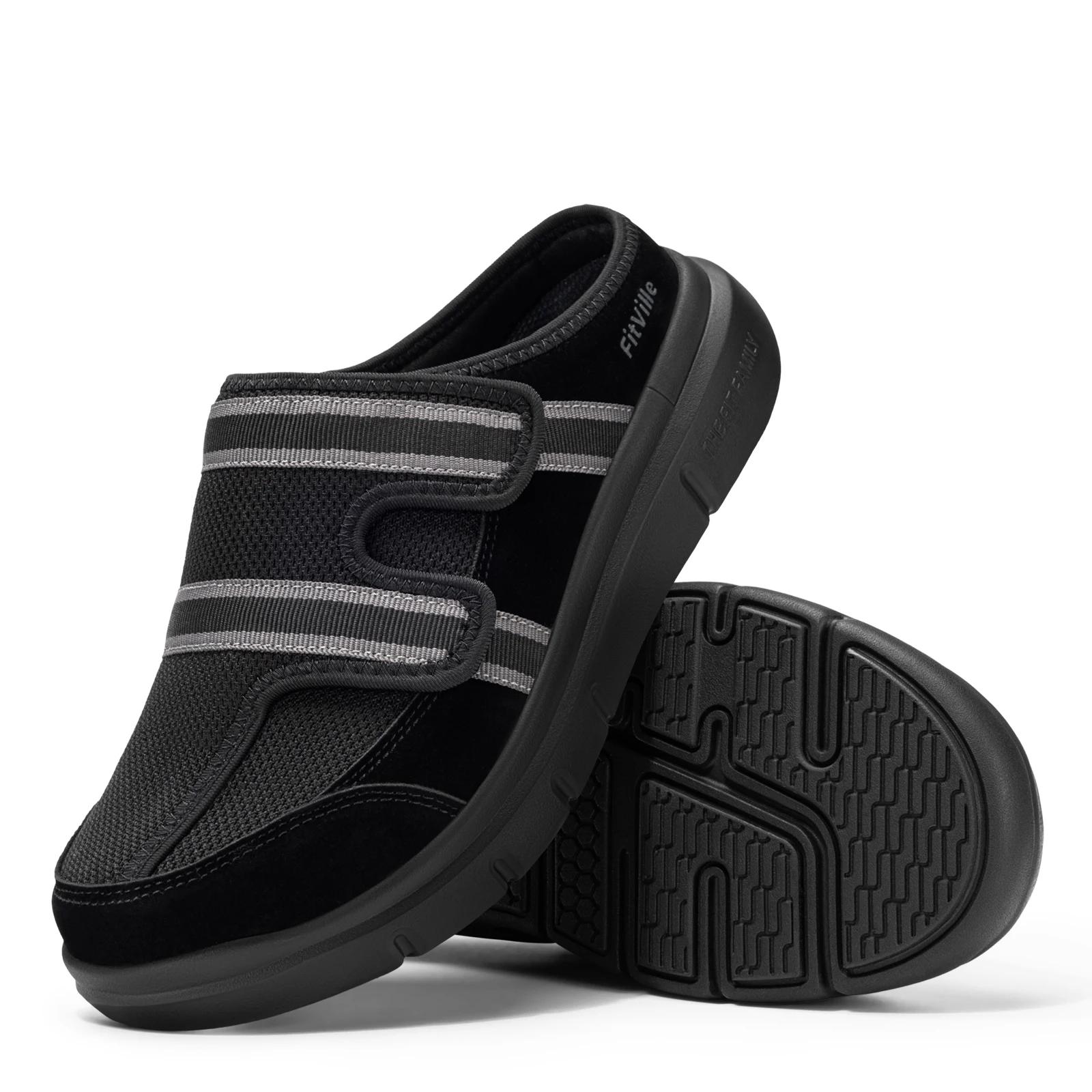 FitVille – pantoufles larges pour hommes, mules à enfiler avec sangle réglable pour pieds enflés, ch