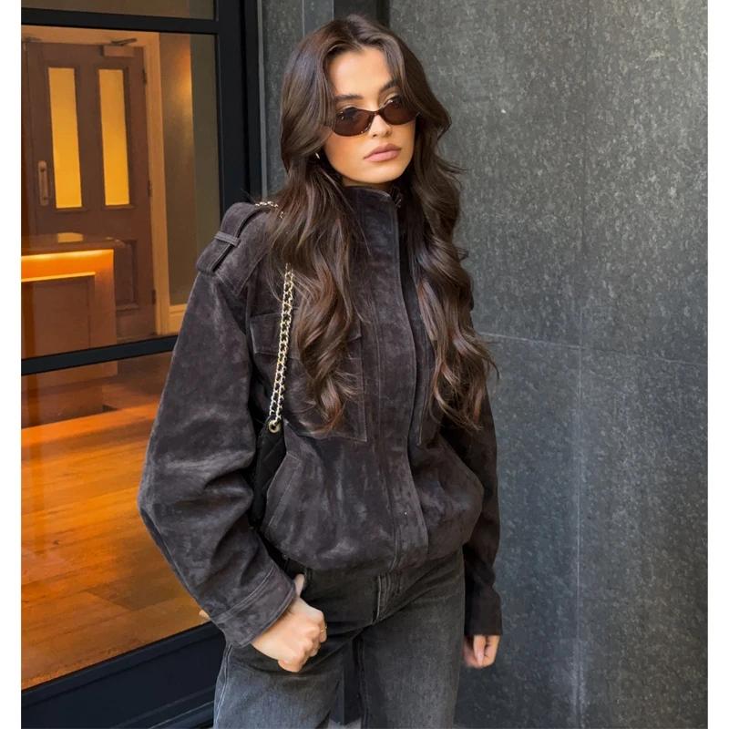 MUJER daim Bomber veste femme surdimensionné Demi-saison vestes pour femmes vêtements d'extérieur hi