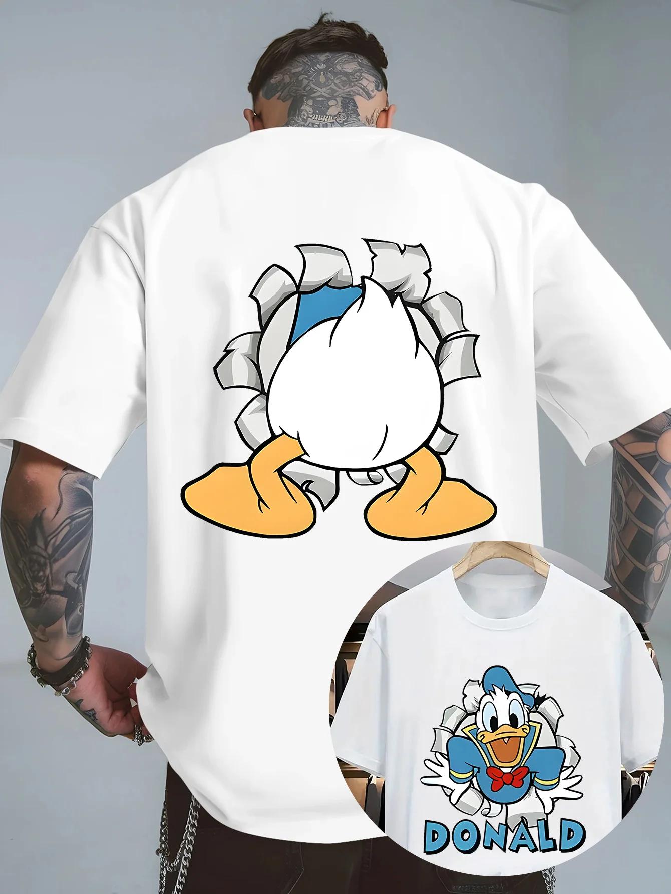 Disney Donald Duck Dessin Animé Double Face Imprimé T-shirt 2026 Hommes D'été Nouvelle Rue Hip Hop D