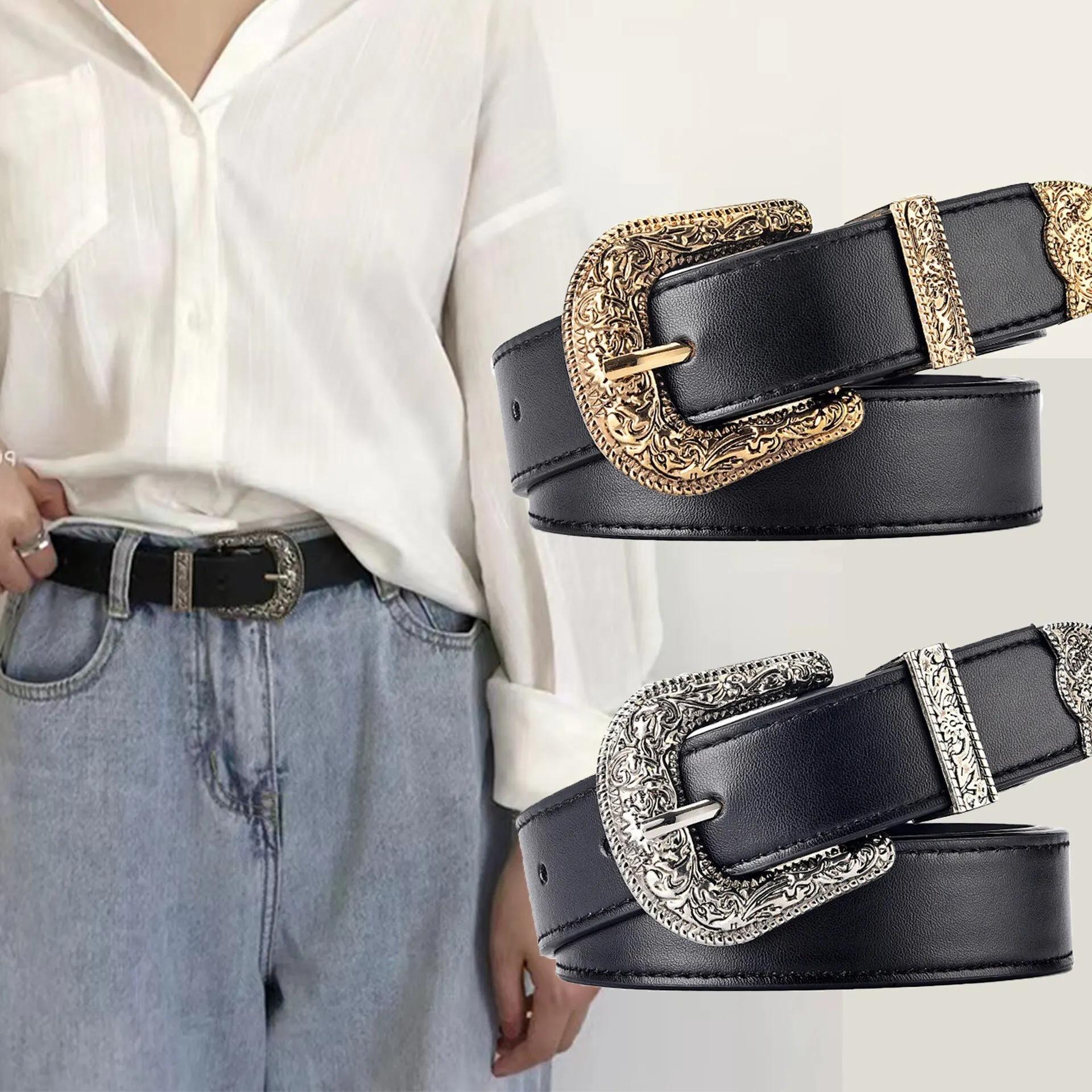 Ceinture en cuir PU vintage pour femmes, ceinture sculptée pour hommes, ceinture de jeans bon marché