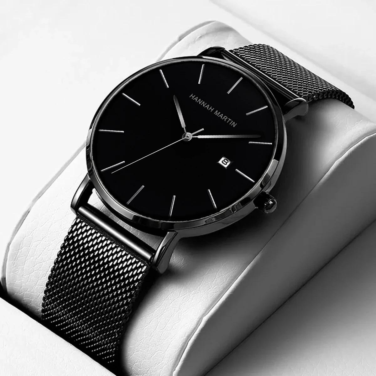 Classique Bauhaus Design hommes montre bleu foncé japon Quartz étanche en acier inoxydable mode affa