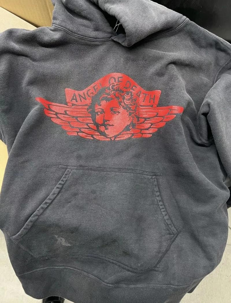 Saint sweats à capuche faire vieux motif d'ange lavé haute rue hommes femmes décontracté ample Hip-h