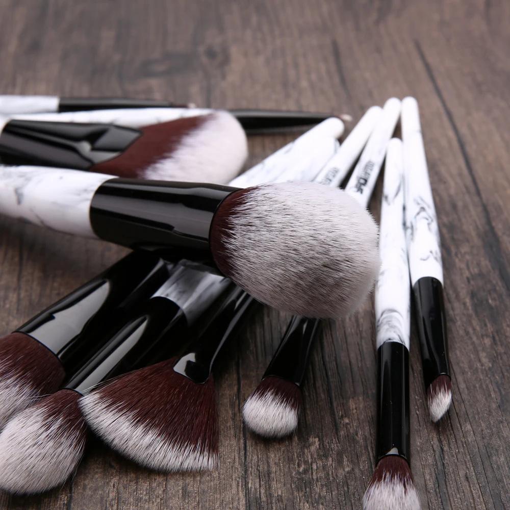 Yaqi-Ensemble de pinceaux de maquillage, cheveux synthétiques, manche en résine marbrée, étui en PU 