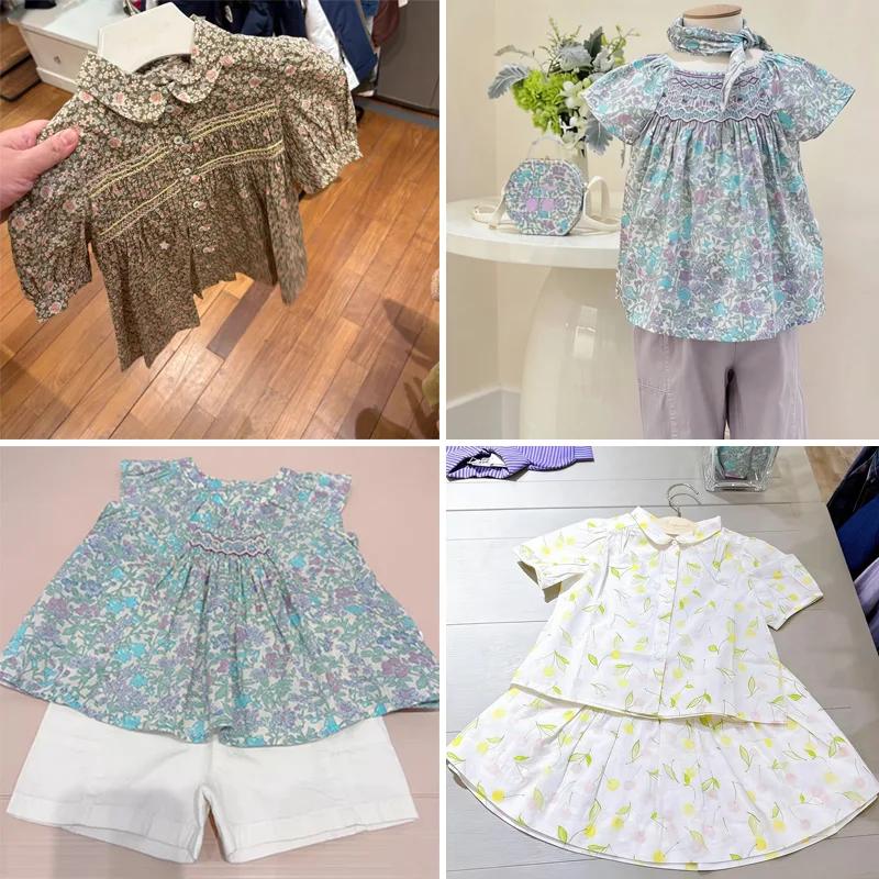 Pré-vente (expédition en avril) 2026 BP Printemps-Été Blouses smockées pour bébés filles Chemises à 