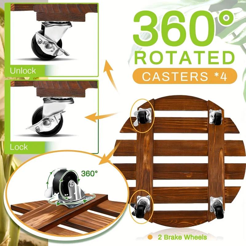 Support de plante à roulettes avec roues, chariot à roulettes rond, verrouillable en métal, 2 paquet