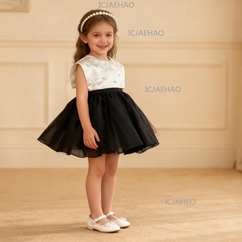 Robe de soirée en satin noir pour bébé, idéale pour le premier anniversaire, robe de demoiselle d'ho