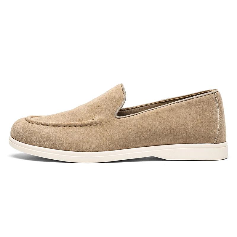 Mocassins à enfiler en cuir suédé pour hommes, chaussures de bateau plates et décontractées de Style