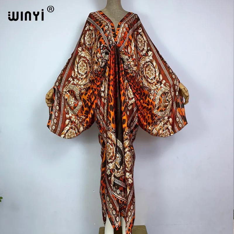 WINYI – caftan de plage Sexy, sensation de soie, rayonne, imprimé à la mode, Maxi, robes longues pou