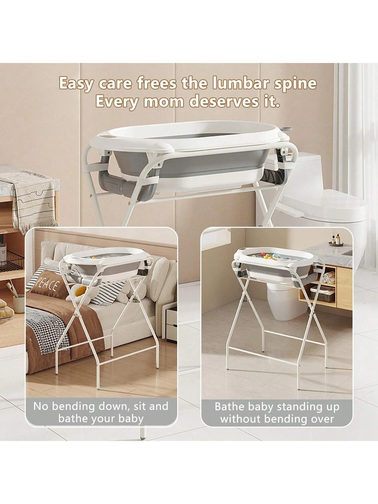 Baignoire pour bébé avec support (pliable) – Thermomètre, coussin ergonomique, oreiller de bain faci