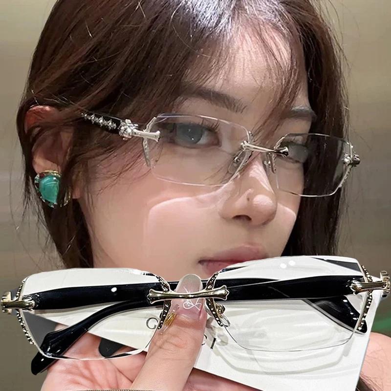Lunettes à monture carrée rétro pour femmes et filles, verres japonais Harajuku, sans bords, Anti-bl