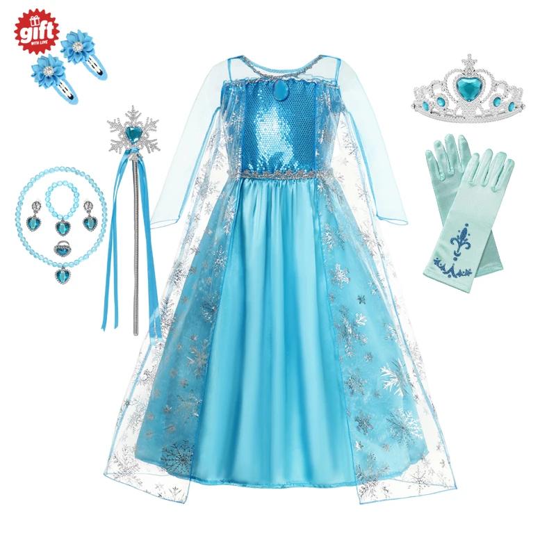 Robe à paillettes Elsa pour filles, Costume de Cosplay reine des neiges, robe de princesse de carnav