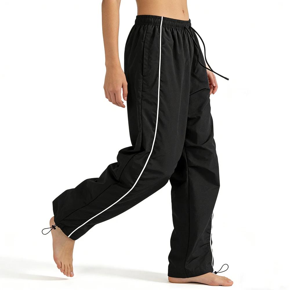 Pantalon de survêtement Baggy noir pour hommes, rayures latérales blanches, ourlet réglable, cordon 