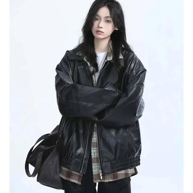 Veste rétro en Faux cuir pour femmes, mode printemps-automne, fermeture éclair, manteau en cuir à ma