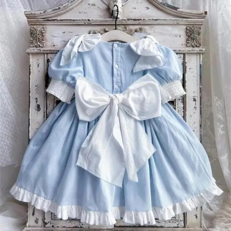 Enfant à volants espagnol bleu robe fête d'anniversaire bébé vêtements 18M-7Y bébé fille princesse c