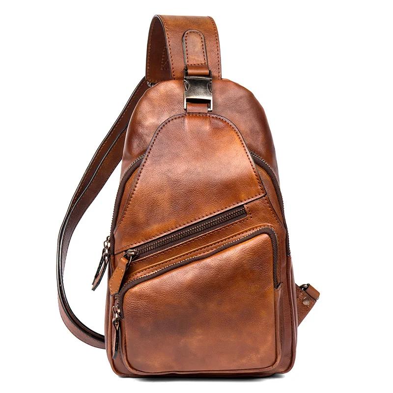 Sac de poitrine en cuir de grande capacité pour hommes, sac à bandoulière décontracté, tendance rétr