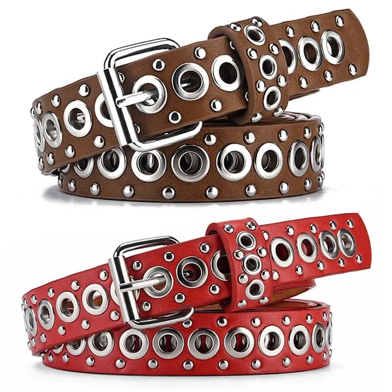 Ceinture fine à rivets pour femmes, à la mode, avec boucle à aiguille personnalisée, tendance de rue