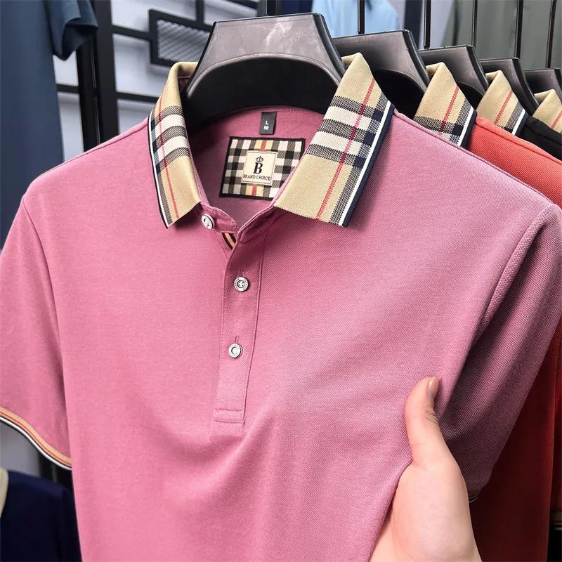 Marque de mode de luxe à manches courtes polo shirt hommes été de haute qualité coton soyeux respira