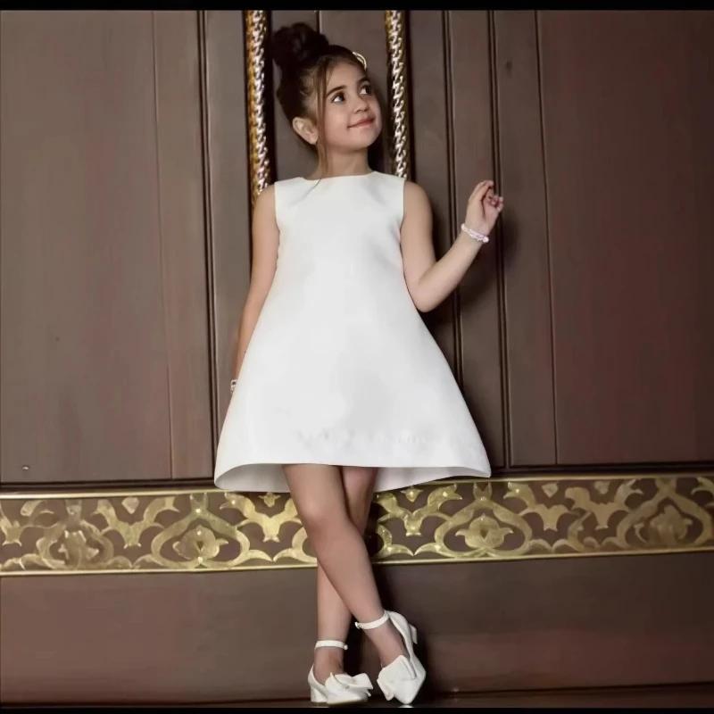Robe sans manches décontractée style coréen pour filles 2026 – Mini-robe élégante blanche pour enfan