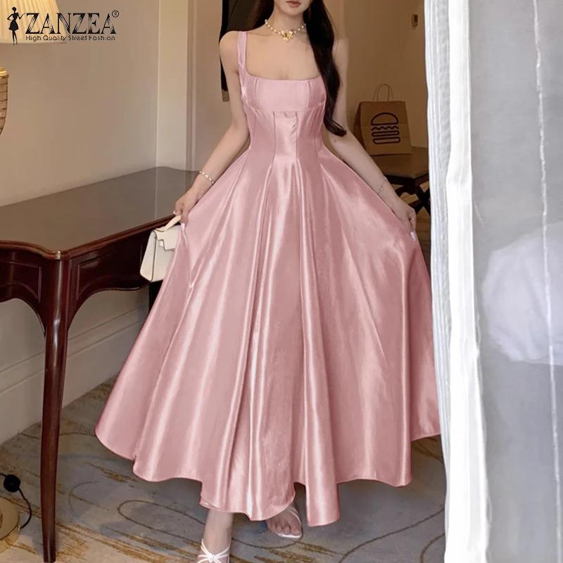 ZANZEA – robe longue élégante en Satin blanc pour femmes, robe de soirée Cocktail pour invitées de m