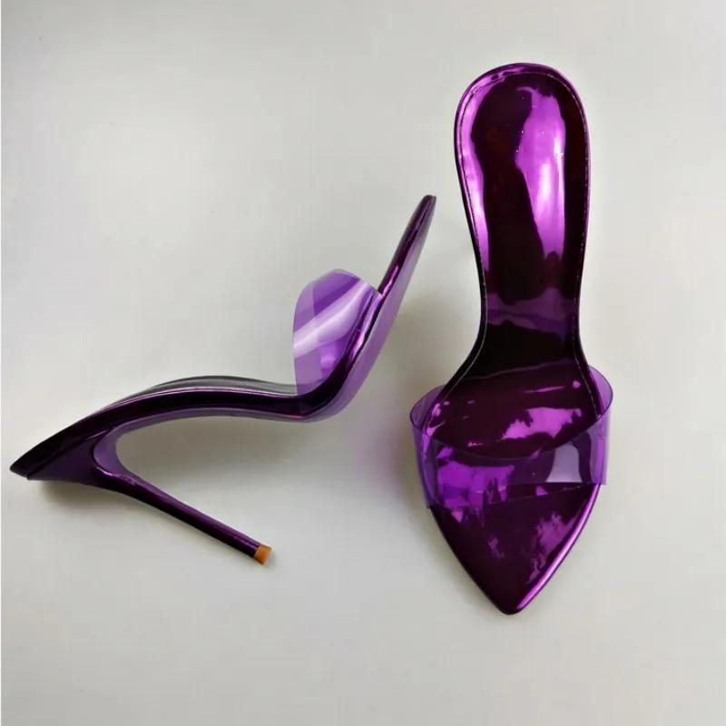 Pantoufles en PVC à Talons Hauts et Pointus pour Femme, Chaussures à Talons Aiguilles, Disponible en