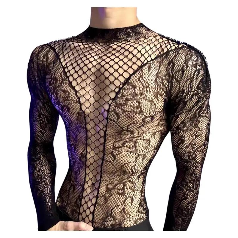 T-shirt d'été en maille transparente à manches longues et col rond pour hommes et femmes, combinaiso