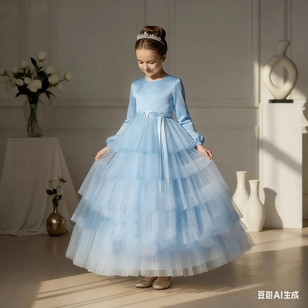 Robes de cérémonie blanches pour filles, style princesse, avec jupe à volants, pour fête, anniversai