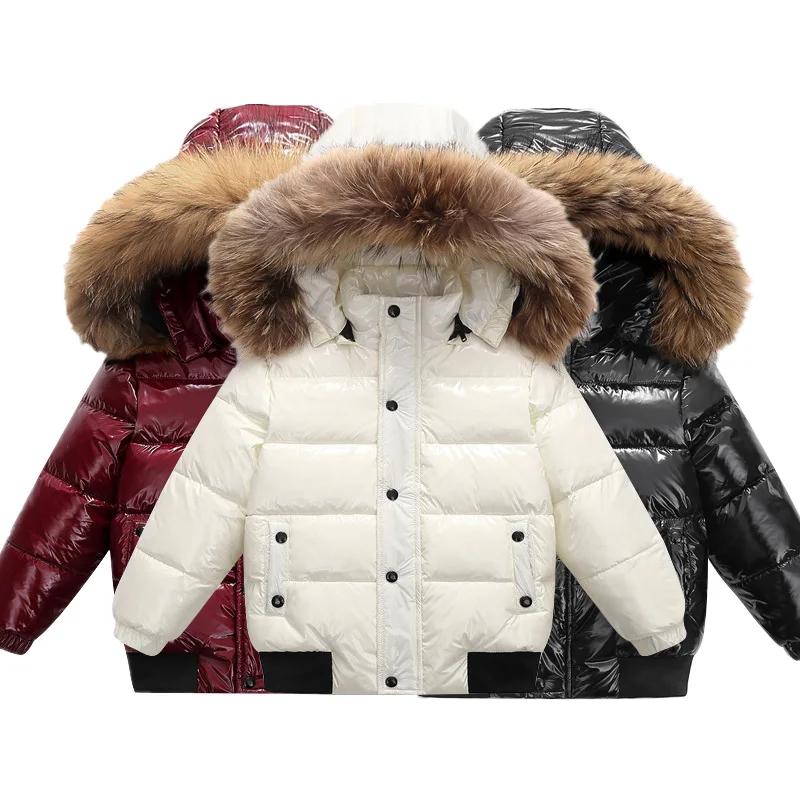 Doudoune authentique pour enfants de 2 à 10 ans, grand col en fourrure, épaisse, chaude, imperméable