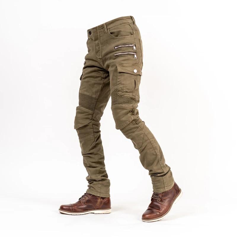 Jeans d'équitation de moto multi-poches pour hommes, pantalons d'équitation avec genouillères, denim
