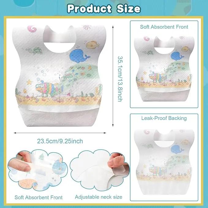 Bavoirs de bébé de poulet 100 pièces Bavoirs de voyage enveloppés individuels Attrape-nourriture éta