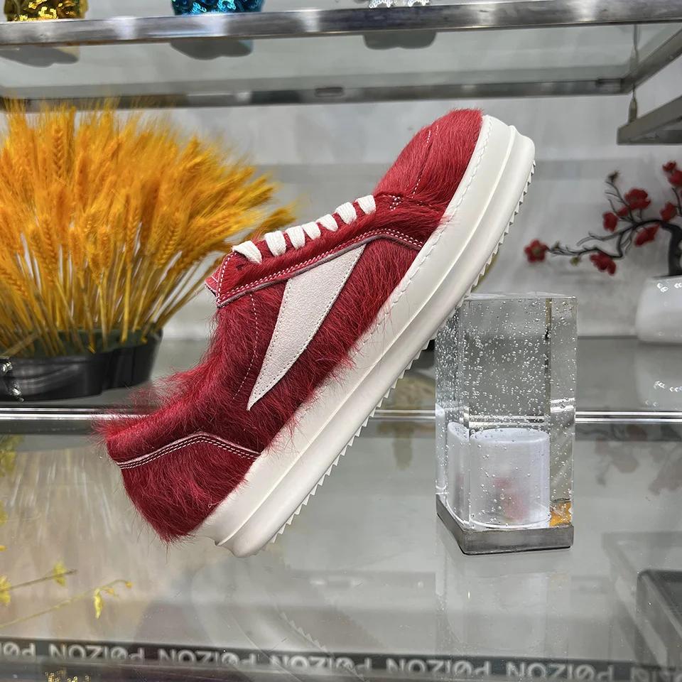 Chaussures décontractées en crin de cheval pour hommes et femmes, chaussures rouges foncées, cuir vé