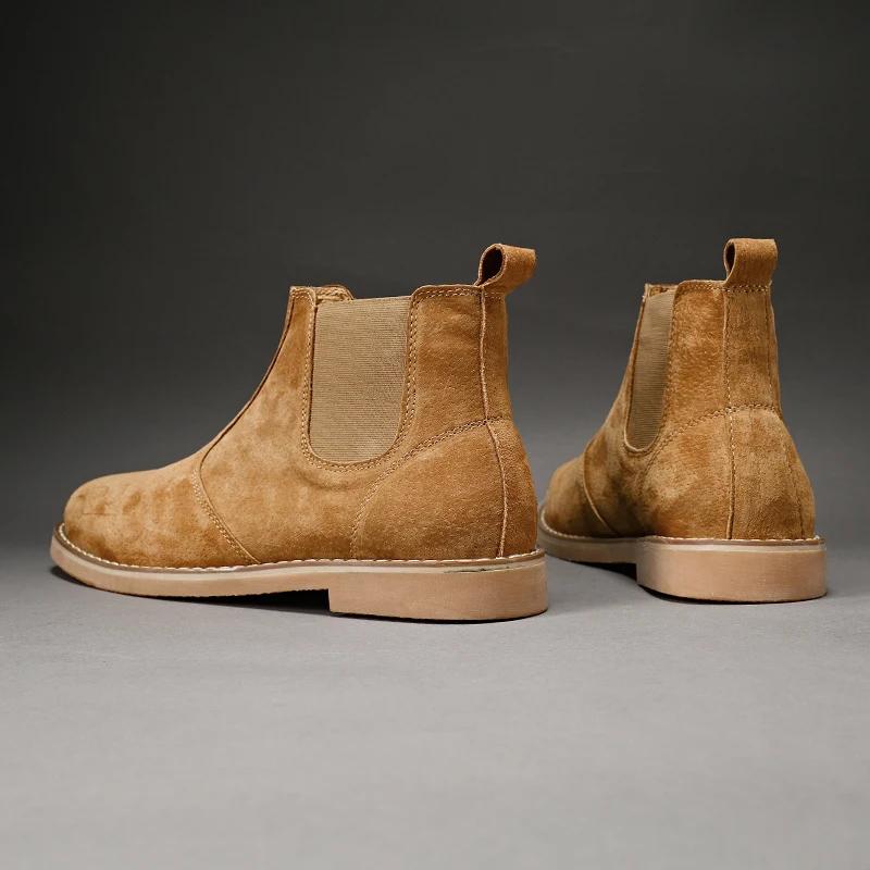Mode daim désert bottes hommes haut Chelsea bottes en cuir chaussures décontractées mâle sans lacet 