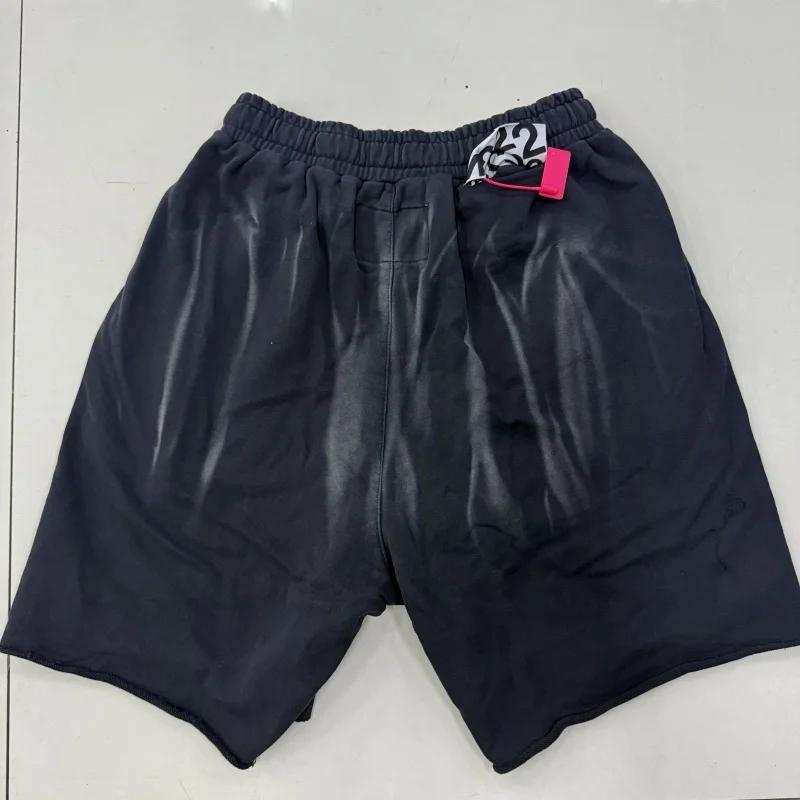 Shorts amples vintage délavés imprimés 123 pour hommes, streetwear, en coton, shorts de sport