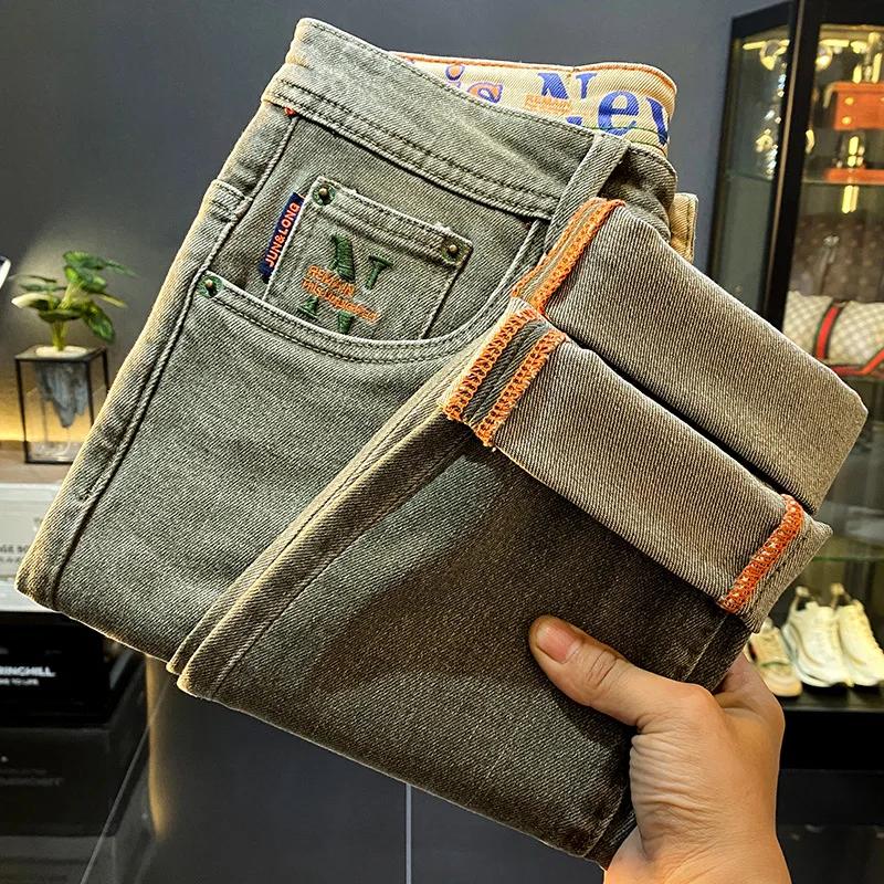 DistMurcia-Jean vert vintage pour homme, pantalon slim décontracté, nouvelle mode printemps et autom