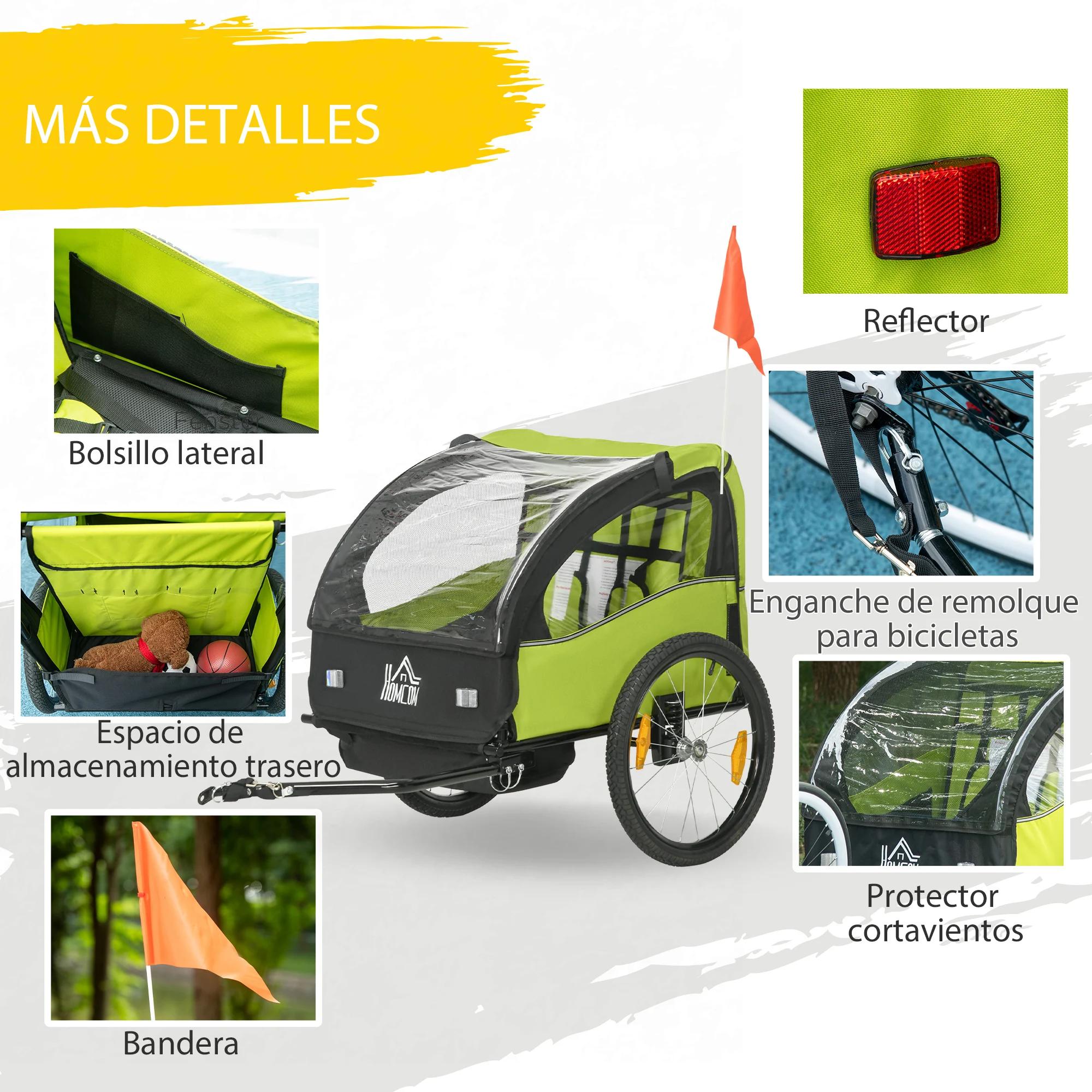 Remorque de vélo Homcom pour enfants +18 mois avec 2 sièges 140X88X90 cm